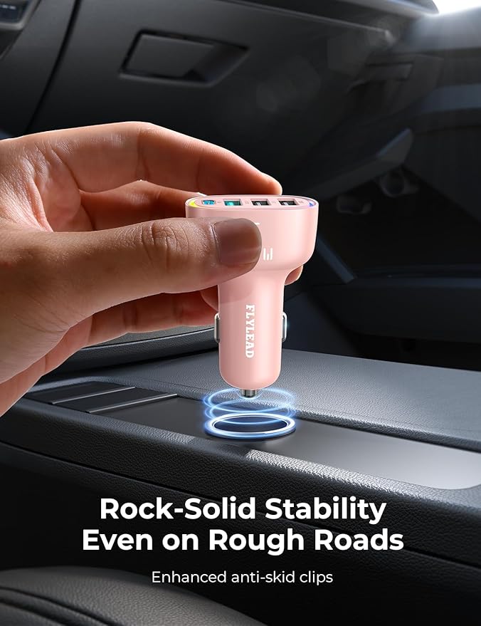 75W Car Charger USB C, 4 Port Super Fast Cigarette Lighter USB Charger, Type C 60W & QC 3.0 Multiport Car Phone Adapter Accessories for iPhone 17/16/15/14/13/12 Pro Samsung S26 Series, Pink