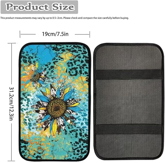 Coldinair Sunflower Auto Car Armrest Cover,Leopard Print Car Center Console Pad,Soft Seat Box Cover Protector Cushion,Car Accessories Decor for Most Cars,Sedan,Truck,SUV