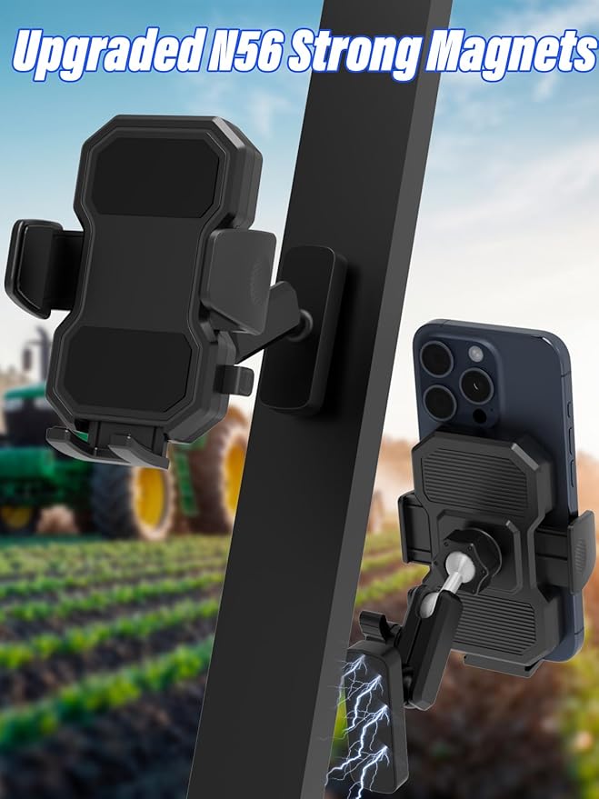 Magnetic Phone Holder for Tractor, Upgraded N56 Strong Magnet Cell Phone Mount with Adjustable Metal Arm, 360° Rotatable, One-Button Release for 4-7" iPhone/Galaxy/Android Cellphone