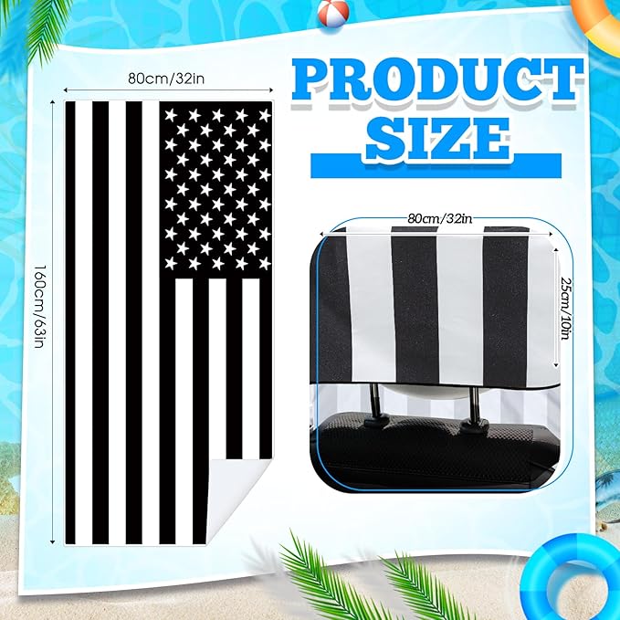 2 Pack Car Seat Towel Covers with Storage Bag 63 x 32 Inch Athletic Running Towel Seat Sweat Washable Non Slip Cover Gift for Car Outdoor Sport Activities (Black White American Flag)