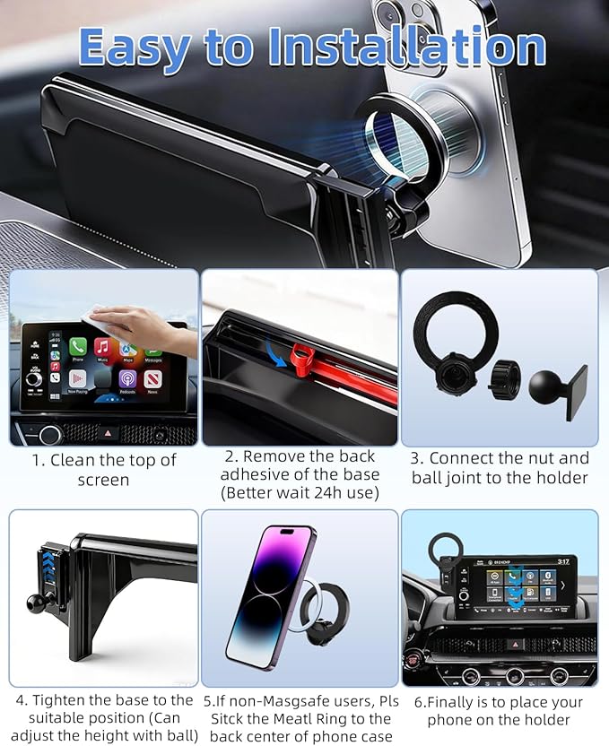 PZK Car Phone Mount for 2023-2025 2026 Honda Accord Hybrid Sport /-L/EX-L/Touring/Prime (Ony fit for 12.3-Inch Screen) Compatible with MagSafe Car Phone Holder with Stroage Box (Not Fit for LX/EX/SE)