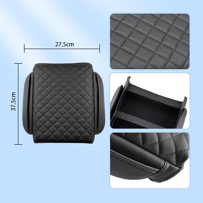 2023-2025 2026 Pilot Center Console Cover for Honda Pilot (LX/Sport/EX-L/TrailSport/Touring/Elite/Black Edition), with Side Pockets, Leather Cushion Armrest Cover 2025 Pilot Accessories -Padded