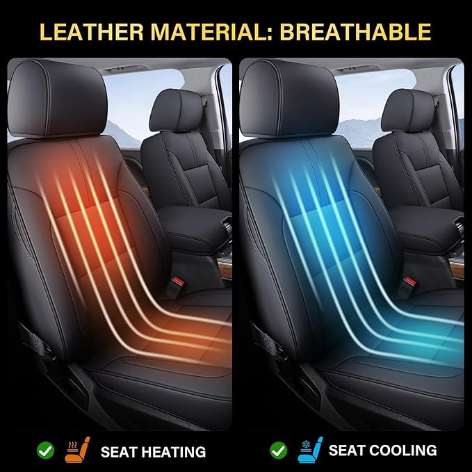 Coverado Full Set Seat Covers Faux Leather(Black) Easy Install,Waterproof, Custom Fit Chevy Silverado/GMC Sierra (2007-2013/2019-2025 1500; 2020-2025 2500HD/3500HD) Crew/Double/Extended Cab