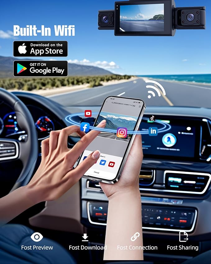 CATCATCH 4 Channel Dash Cam 360° View,4K Front and Rear Dash Camera for Cars,WDR Night Vision,Smart Voice Control,Built-in WiFi&GPS,G-Sensor,24H Parking Mode,Free 64GB SD Card,Suction Cup