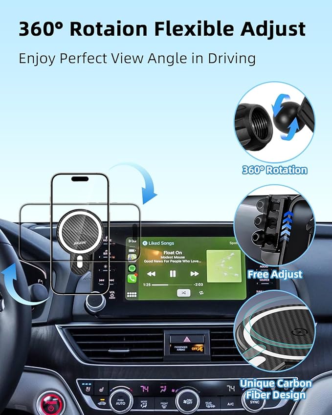 PZK Car Phone Mount for Honda Accord 2018-2022 Sport SE/EX/EX-L/Touring/LX Accessories 10th Gen Accord for 8-inch Screen Magnetic 15W Fast Wireless Charger Phone Holder 360° Rotation with Stroage Box