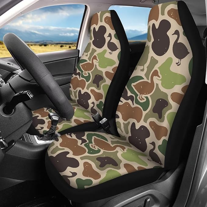 KEIAHUAN Car Seat Covers Front Seat Cover and Split Rear Bench Seat Covers Set of 4 Green Duck Camo Hunting Automotive Accessories Fits Most Truck SUV Vans