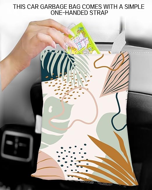 Car Garbage Can, Hanging Car Trash Can for Back Seat Organizer, Boho Leaf
