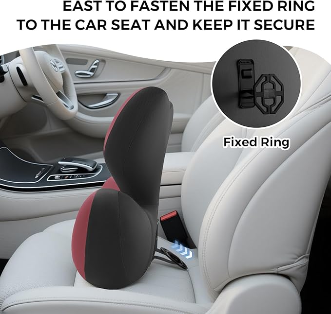 BEBAS Lumbar Support Pillow for Car, Ergonomic Memory Foam Back Cushion for Driving, Lower Back Support for Pain Relief, Lumbar Cushion for Car Seats, Office Chairs, Wheelchairs - Red
