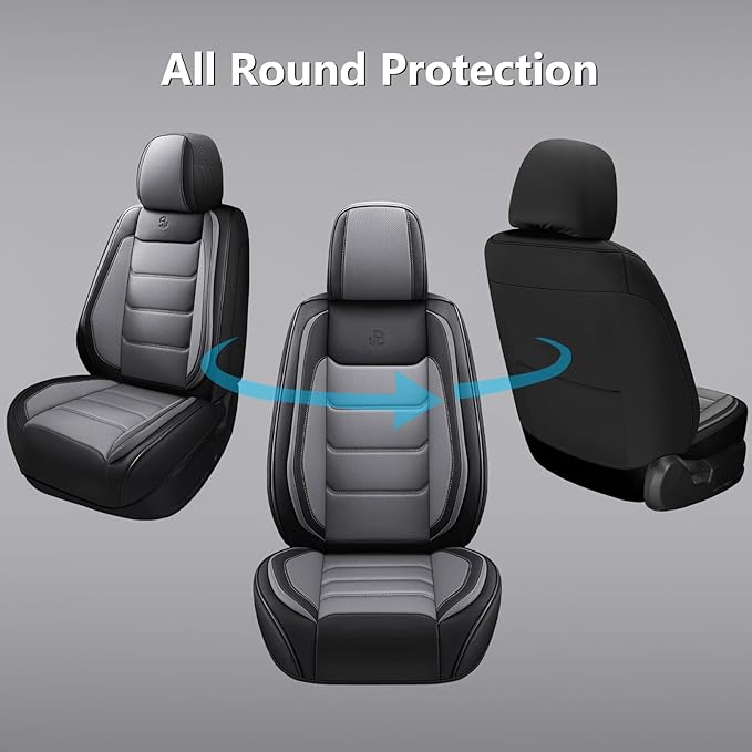 Full Coverage Faux Leather Car Seat Covers Full Set,Automotive Seat Covers for Cars,SUVs Pick-up Truck, Car Seat Cushion, Black and Grey Seat Covers,Front Seat Cover,Car Seat Protector