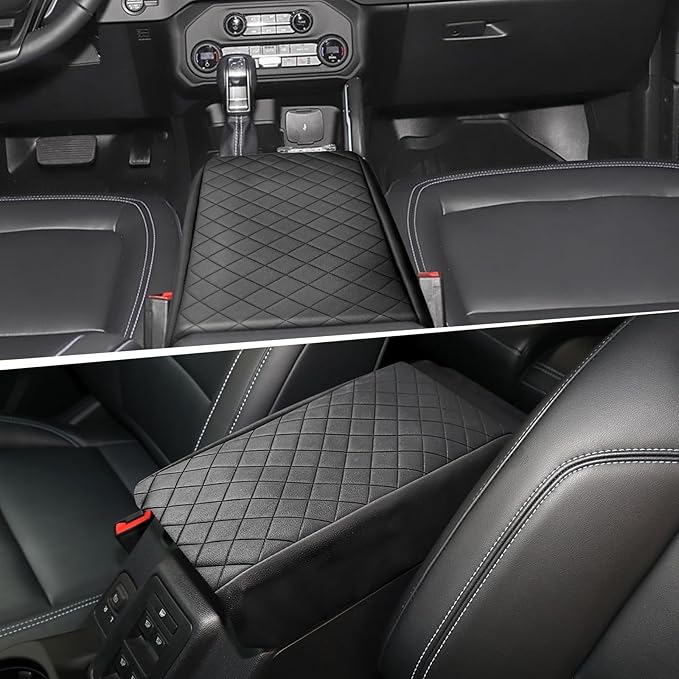 Center Console Cover Compatible with Ford Bronco 2021-2025 2/4 Doors Leather Armrest Box Cushion Cover Middle Console Pad