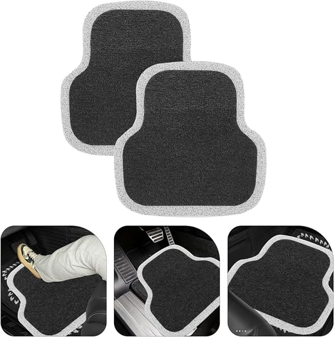 Universal 2pcs Car Floor Mats Rear Seat Non-Slip Sturdy Automotive Foot Mats with White Edge, Wear-Resistant Carpet Liners for SUV Truck Interior Protection