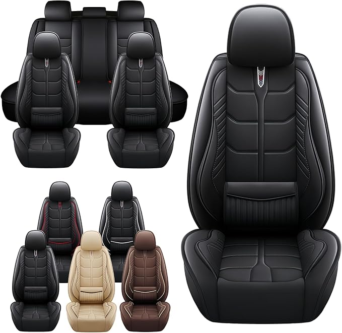 Leather Car Seat Covers Fit for Toyota Prius 2004-2024, 5 Seater Car Seat Cover, Premium Waterproof, Scratch Resistant Car Interior Accessories (Full Set Black)