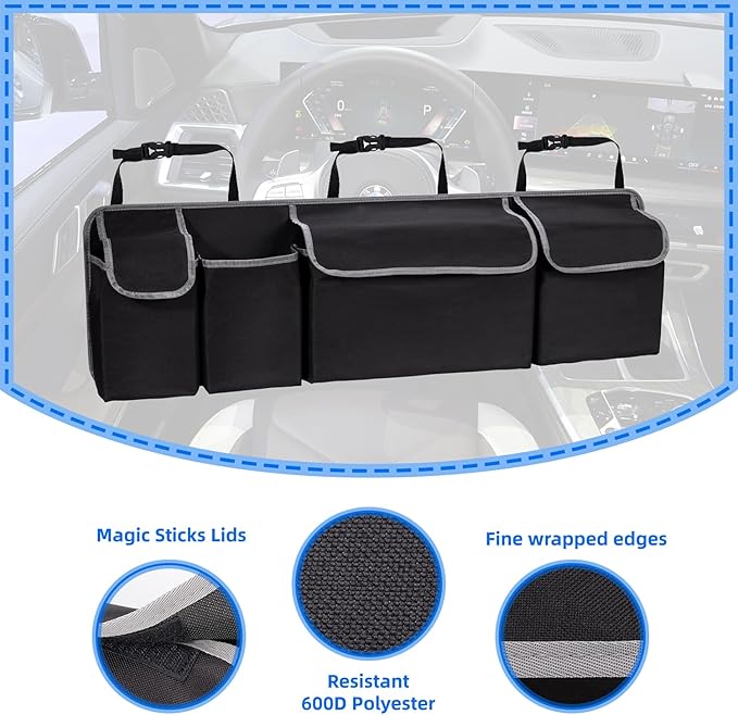 Trunk Organizer - Car Organizer, Car Trunk Organizer, Large Capacity Backseat Trunk Organizers, Collapsible Car Storage Bag with 4 Pockets, Backseat Hanging Organizer for SUV/MPV/Truck (40.16"*10.63")