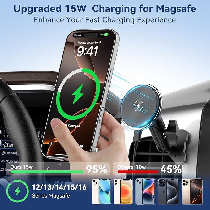 Kaishengyuan Magnetic Wireless Charging Phone Mount Compatible with 2012 2013 2014 2015 Toyota Tacoma, Metal Cell Phone Holder,2nd Tacoma Accessories Cradles Bracket Stand for All Smartphones