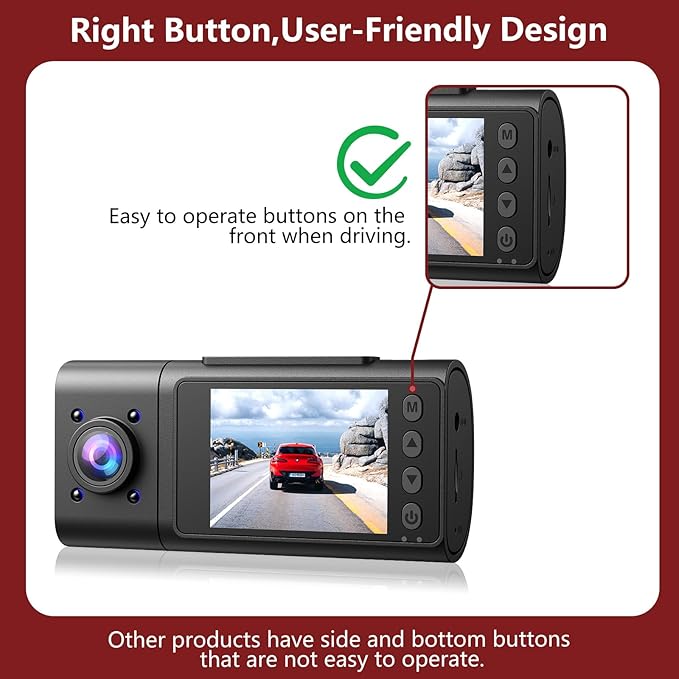 3 Channel Dash Cam Front and Rear Inside,Dash Cam pro 2025,Interior Car Camera,2.5K Single Front,Dash Camera for Cars with IR Night Vision,24Hr Parking Monitor 1S Recording,Free 64G Card