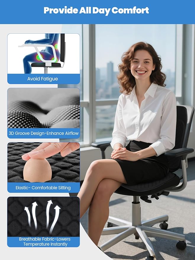 Breathable Car Front Seat Cover Sets Protector Pad Gel Seat Cushion with Non-Slip Bottom for Automotive Chair Wheelchair Golf Cart Drivers Office Home Long Sitting Use Summer Winter Black 1 PACK