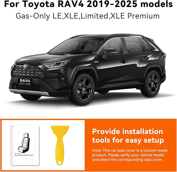 Custom Fit RAV4 Seat Cover for Toyota RAV4 2019 2020 2021 2022 2023 2024 2025 LE,XLE,Limited,XLE Premium,Faux Leather,2-Row Full Set,(Black)