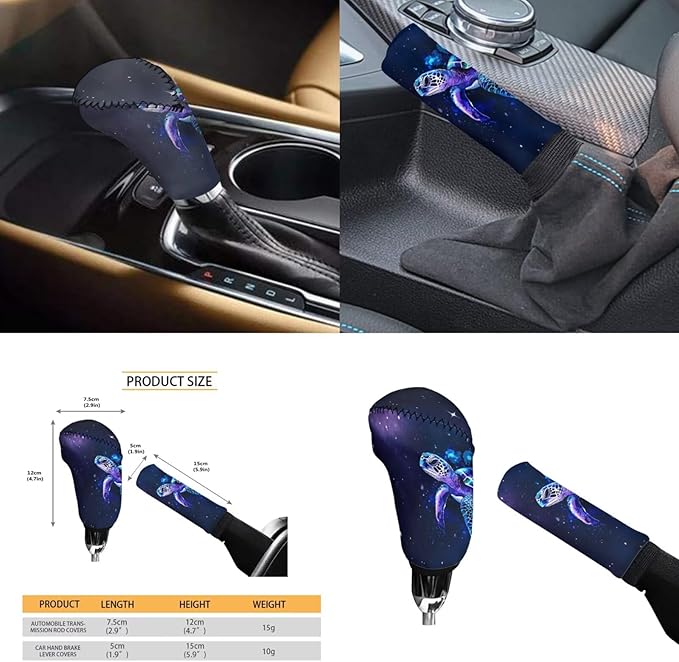 Blue Sea Turtle Car Steering Wheel Cover Sets 6 Pcs Car Accessories Cup Coaster Handbrake Cover Suit Universal Fit Auto,Suvs,Truck