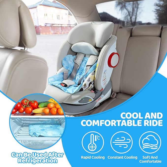 Orzbow Car Seat Cooling Pad for Babies, Toddlers, and Kids | Carseat Cooler Pad with Waterproof Seat Liner | Comfortable and Durable Cooling Cushion for Strollers, Baby Summer Essentials, Blue