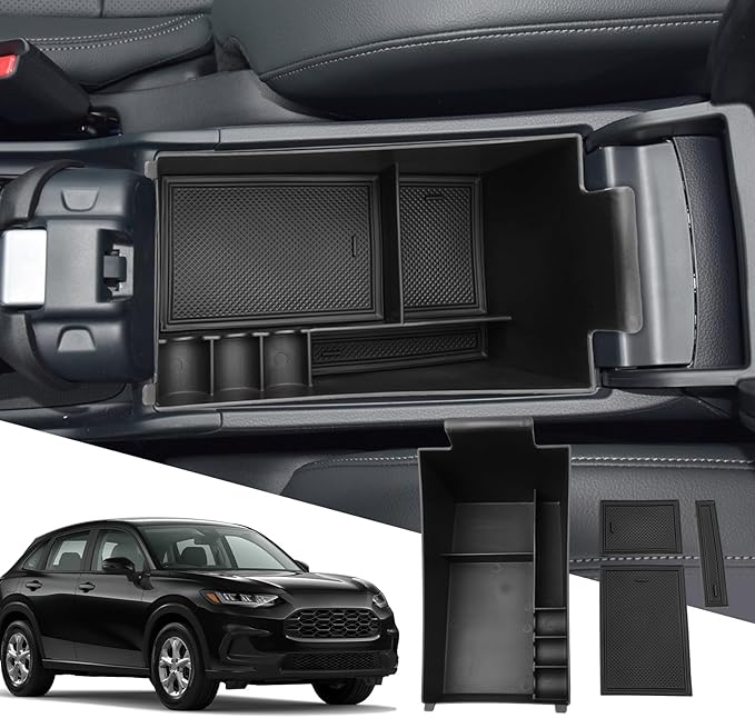 SXCY for 2023-2025 2026 2027 HRV HR-V Center Console Organizer Tray for 2023-2026 2027 Honda HRV HR-V Accessories Armrest Console Tray Storage Box 2023-2026 2027 HRV HR-V Console Organizer Black