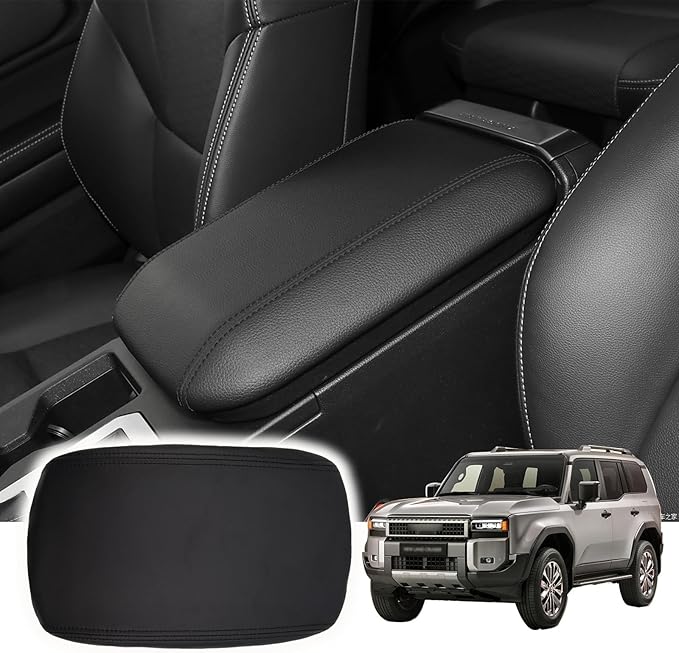 Black Leather Center Console Armrest Cover for 2024-2025 2026 Toyota Land Cruiser Prado 250,2024 Land Cruiser Prado Accessories 2025 2026 Car Center Arm Rest Cover Pad Protector