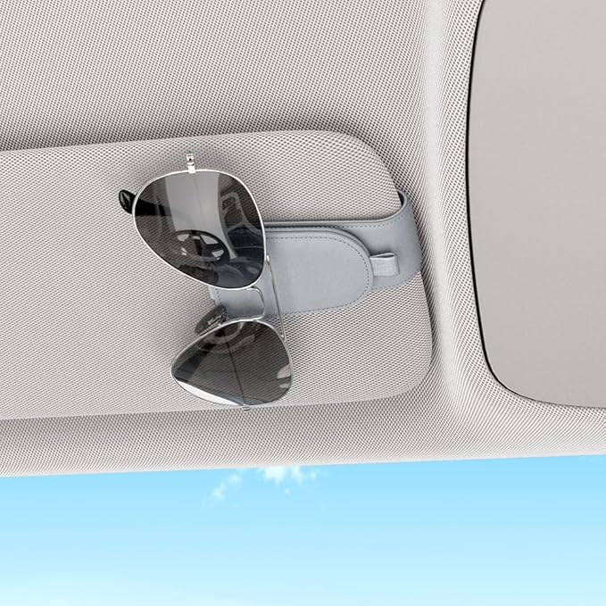 Sotfamily Sunglass Holder for Car Visor, Suede Cloth Magnetic Sunglass Organizer for Car Accessories, 2 Packs, Light Gray