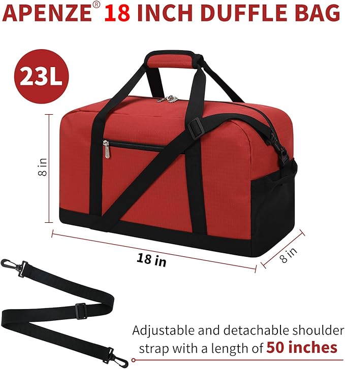 Small Gym Bag 18 inch Carry On Duffel Bag for Weekender Travel - Red