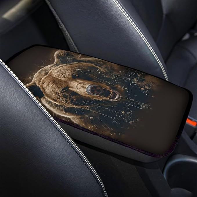 Brown Bear Car Center Console Armrest Cover Pad Universal Decorative Automotive Armrest Cover Pad for Truck Sedan SUV, Bear Car Interior Decor Accessories