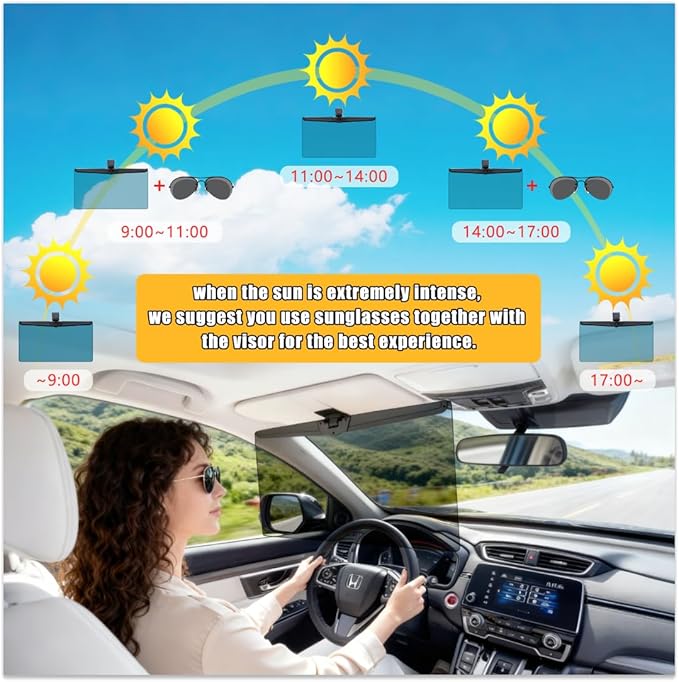 Veharvim Sun Visor Extender for Cars, Polarized Car Visor Extender Sun Blocker UV400, Adjustable Visor Extension, Clip on Sun Visor for Car, Universal, Glare, UV Protector (Large(1 Pack))