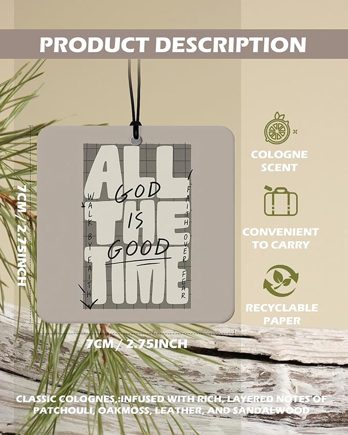 Neutral Christian Square Citrus Car Air Freshener 4 Pcs, Beige Religious Bible Verse Hanging Air Freshener for Cars Bathroom Dorm Books Decor, Christian Accessories Gifts for Women Men