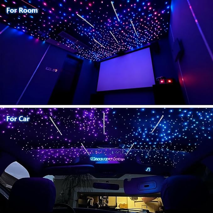 20W RGBW Twinkle APP Dual-Head Pure White Shooting Star Fiber Optic Lights, 1000pcs*0.03in(9.8ft/3m) Optical Fiber Star Ceiling Light Kit for Car Headliner Star/Home