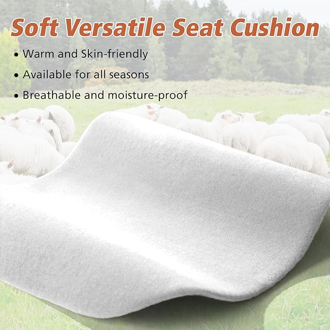 Genuine Wool Car Seat Cushion, Australian Soft Wool Auto Seat Pad Breathable and Sweat-Wicking Comfort Warm Universal Fit, 19.7''x19.7'' for Car Seats, Office Chairs, Home (White)