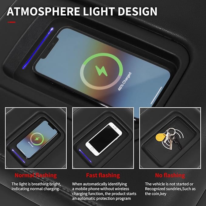 Xipoo Wireless Charger Compatible with 2015-2018 Chevy Silverado GMC Sierra Wireless Charging Tray Jump Seat Replacement for 2015-2018 Chevy Silverado Accessories