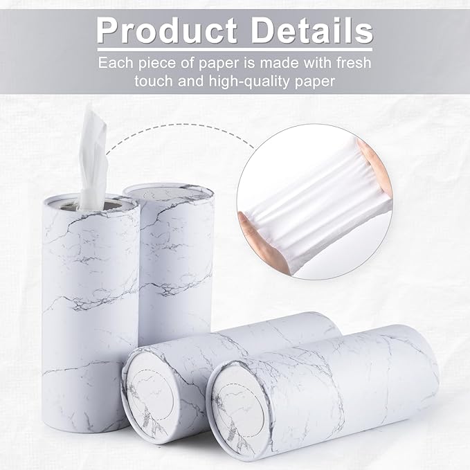 SINGARO Car Tissue Holder, 4 Pack Car Cup Holder Facial Tissues with Travel Tissue Bag, Quick and Convenient Flower Combination Car Tissue Box(4 Canisters/200 Tissues) White