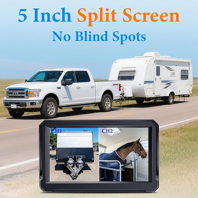 Wireless Backup Camera Solar for Truck: Magnetic Easy Install No Wiring Trailer Hitch Camera for Pickup Trucks - HD 1080P 5 Inch Split-Screen, IR Night Vision
