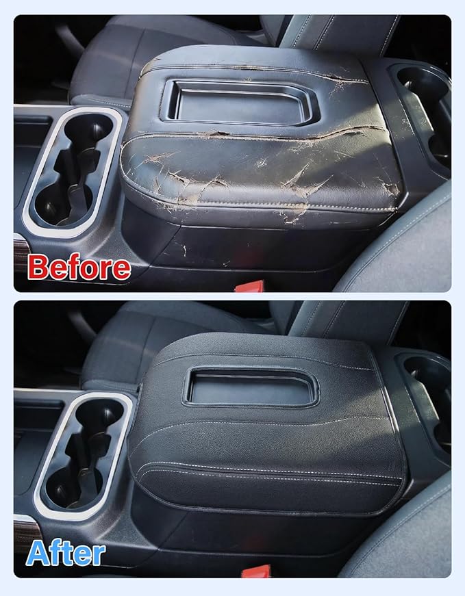 Center Console Armrest Cover for Chevy Chevrolet Silverado 1500/GMC Sierra 2019-2026, Yukon/Tahoe/Suburban 2021-2026, PU Leather Middle Console Lid Protector Cushion Thick Pad Black-Gray(Bucket Seat)