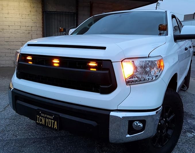 iJDMTOY 3pc Amber LED Center Grille Running Light Kit Compatible With 2014-2021 Toyota Tundra w/TRD Pro Grill (Dark Smoke Lens w/Wiring and Hardware)