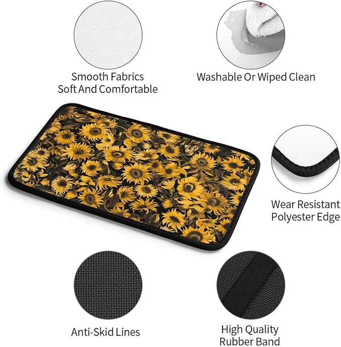 Car Center Console Cushion Pad Yellow Sunflower Universal Armrest Seat Box Cover Protector Cute Flower Floral Armrest Seat Box Cover Protector for Most Vehicle, SUV, Truck, Sedans