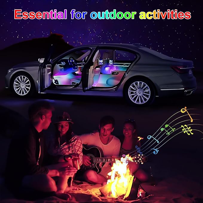 RGB Car LEDs Interior Lights with Smart APP Control,Under Dash Led Lights Kit with DIY Mode and Music Mode,5V LED Strip Lights for Cars, Trucks,Suvs