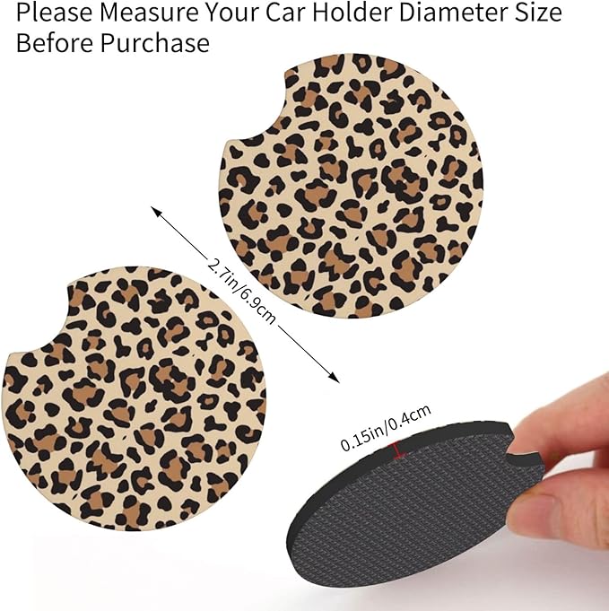 Brown Leopard Print Steering Wheel Cover Cheetah Animal Print Steering Wheel Cover Anti-Slip Breathable Universal 15 Inch Car with 2 Pieces Car Coasters Suitable for Men Women