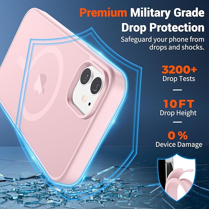 SUPFINE Magnetic for iPhone 11 Phone Case with Screen Protector (Compatible with MagSafe) (Military Grade Drop Protection) Translucent Matte Shockproof Phone Cover,Light Pink