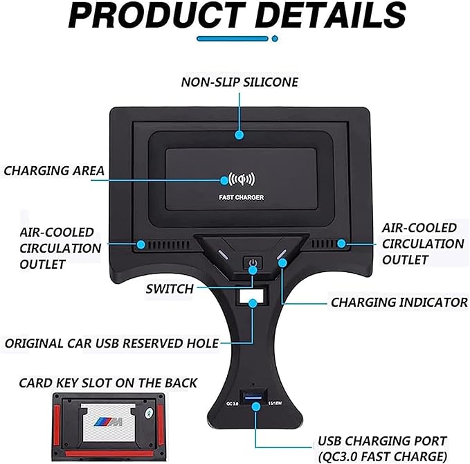 Car Wireless Charger, 15W Mobile Phone Fast Charging pad for BMW 2 Series (2022-2023) i3/3 Series (2020-2023) i4/4 Series (2021-2023), Support Original car NFC Function