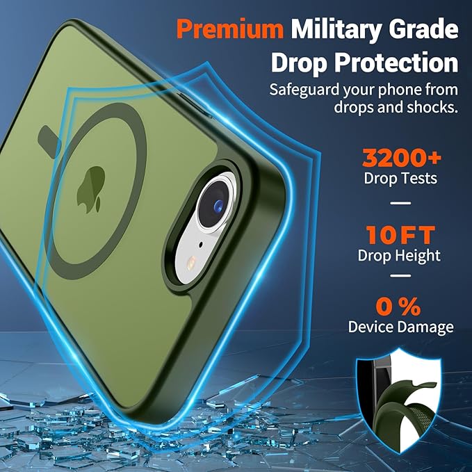 SUPFINE Magnetic for iPhone 17e Case/iPhone 16e Case 2025 (Compatible with MagSafe)(Military Grade Drop Protection) Slim Translucent Matte Shockproof with Anti-Fingerprint Phone Case,Cangling Green