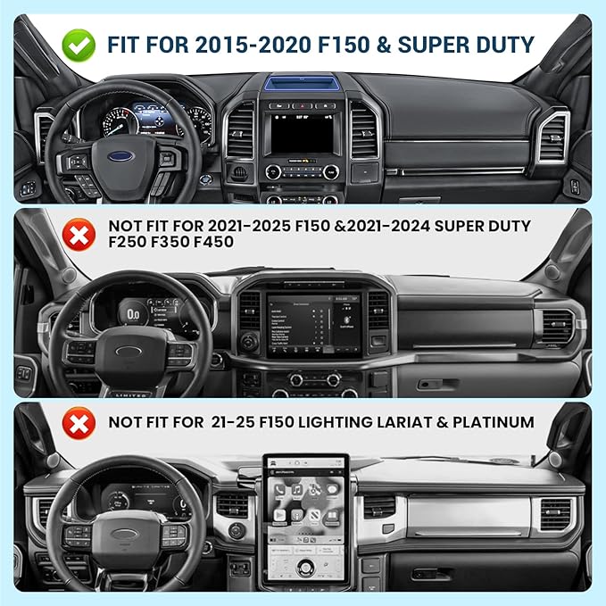 Surfcabin No Punching Required Dash Phone Holder, Compatible with 2015-2020 F150 2017-2022 F250 F350, Metal Cellphone Mounting Bracket Stand for Most CellPhones (Magnetic Type)