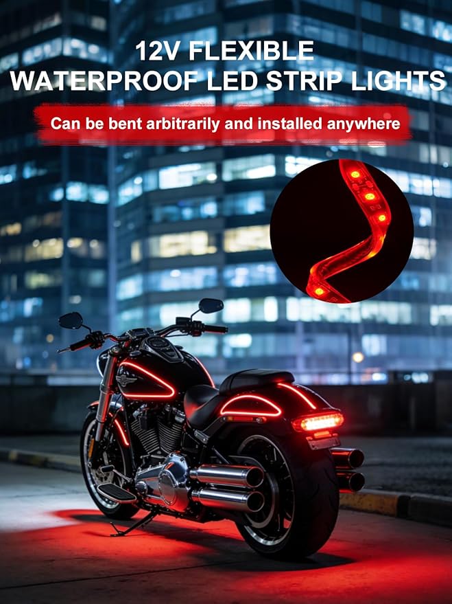 YM E-Bright 4Pcs Led Strip Lights for Car, 24inch Waterproof IP68 Car Underglow Strip Lights Decoration 36SMD 12V Led Interior Exterior Lights Strip for Cars Motorcycles Truck Golf Cart Boat - Red