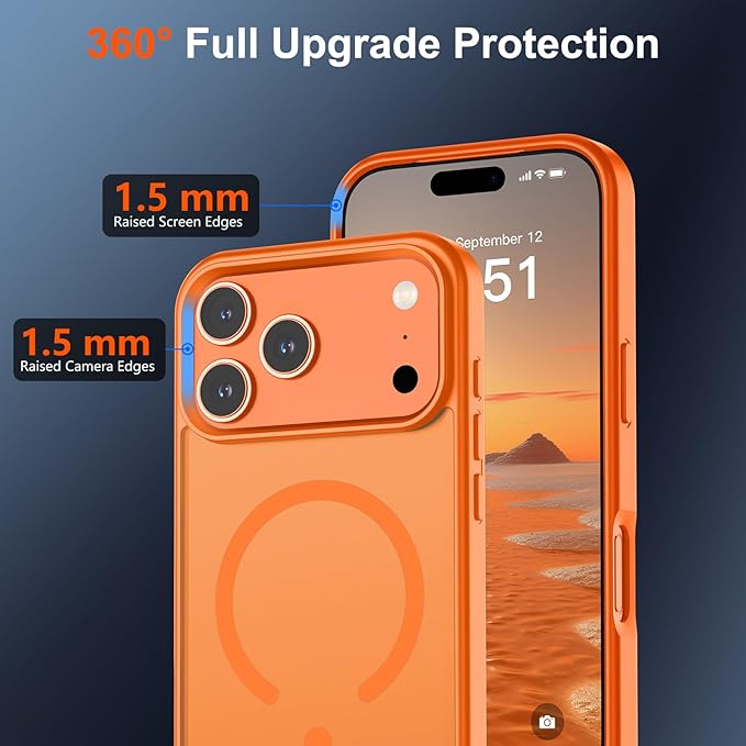 SUPFINE Magnetic for iPhone 17 Pro Max Case with Screen Protector (Compatible with MagSafe)(Military Grade Drop Protection) Translucent Matte Shockproof Phone Cover,Starry Orange