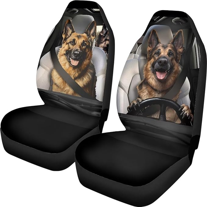 ELEQIN Car Seat Covers, Funny German Shepherd Seat Cover Front Car Seat Cushion, Front Auto Protector Universal Fit Most Cars, Automotive Interior Accessory
