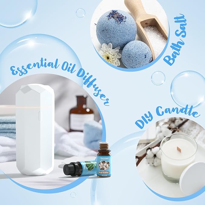 SALKING Clean Fragrance Oils, Premium Essential Oil for Diffuser, Scented Oil Gift Set for Soap Candle Making - Lemongrass, Fresh Cotton, Fresh Linen, Cherry Blossom Soap, Clean Air, Aloe