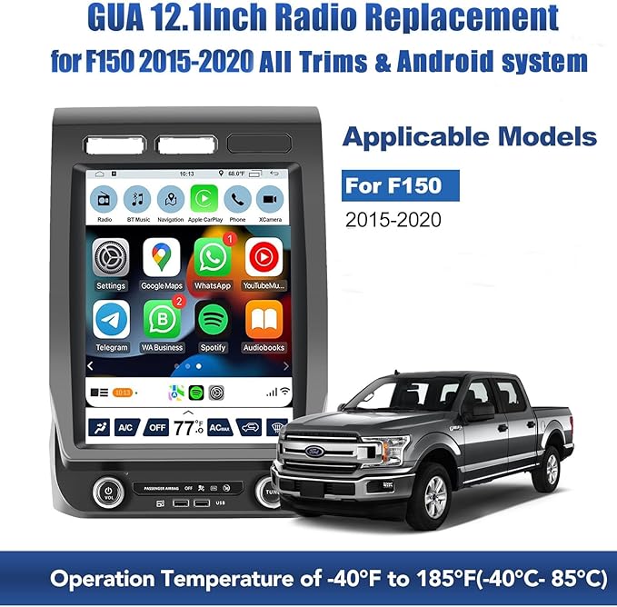 Car Stereo for Ford F150 2015-2020 Upgrade,12" T Style Touch Screen Radio Carplay F150 Radio Upgrade GPS Steering Wheel Controls WiFi FM BT,Suppt Wireless Carplay Android Auto+Androd Box