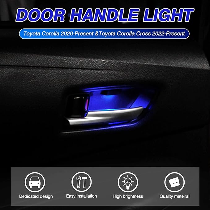 Powerty LED Light for Toyota Corolla 2020-2025 / Corolla Cross 2022-2025 Inner Door Handle Bowl Mood Lighting Decorative Interior Lamp 4PCS Blue (Not Fit 2022 Corolla XSE Apex)